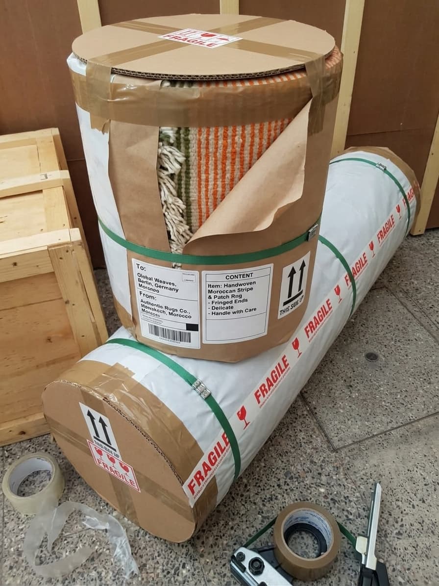 Tapis marocain emballé pour export vers l'Allemagne